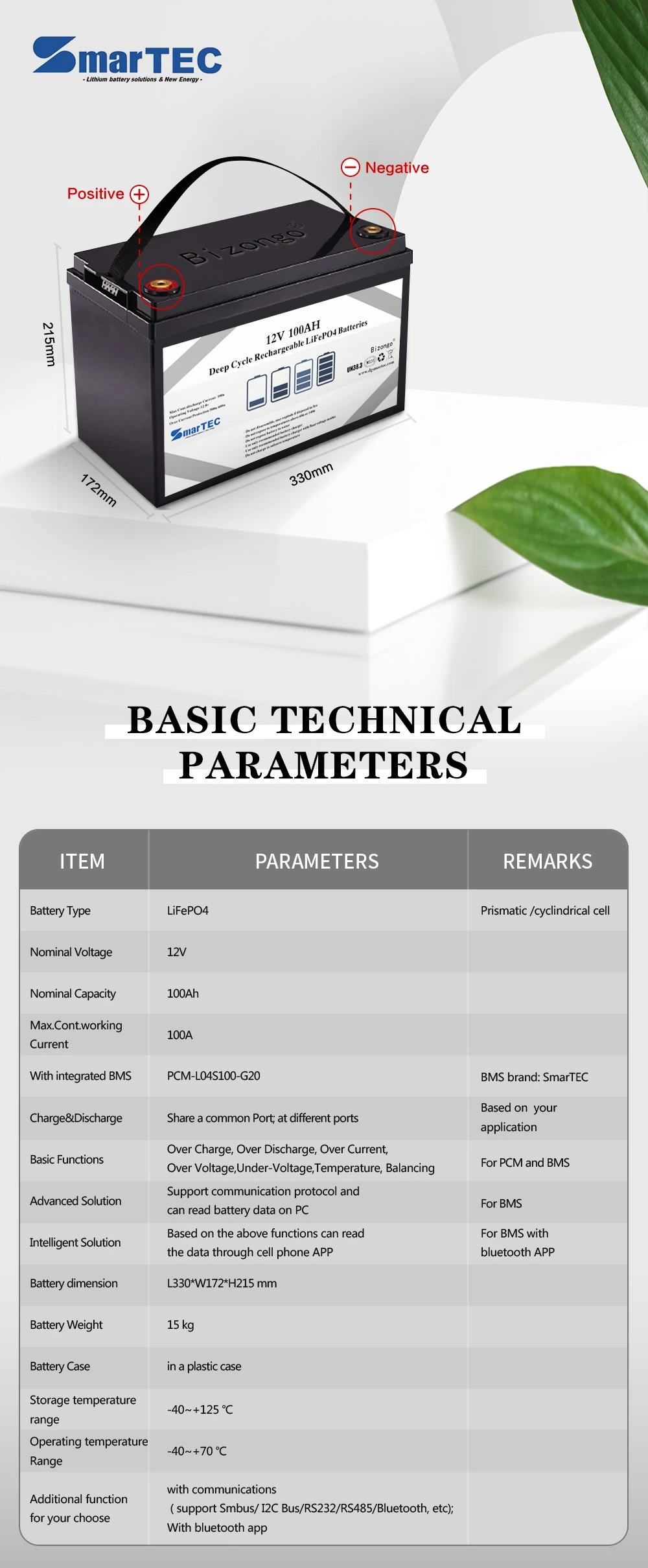 Lithium Iron Phosphate Battery 12V 100ah 200ah 300ah LiFePO4 Solar Deep Cycle Battery with Bluetooth for Solar/Marine/RV