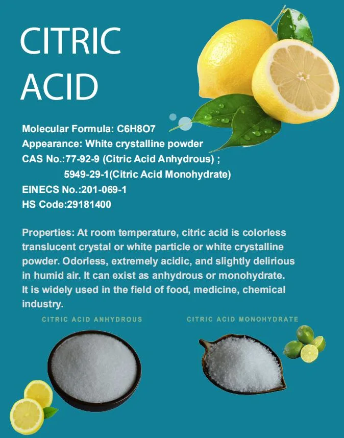 China Citric Acid Anhydrous of Food Additives